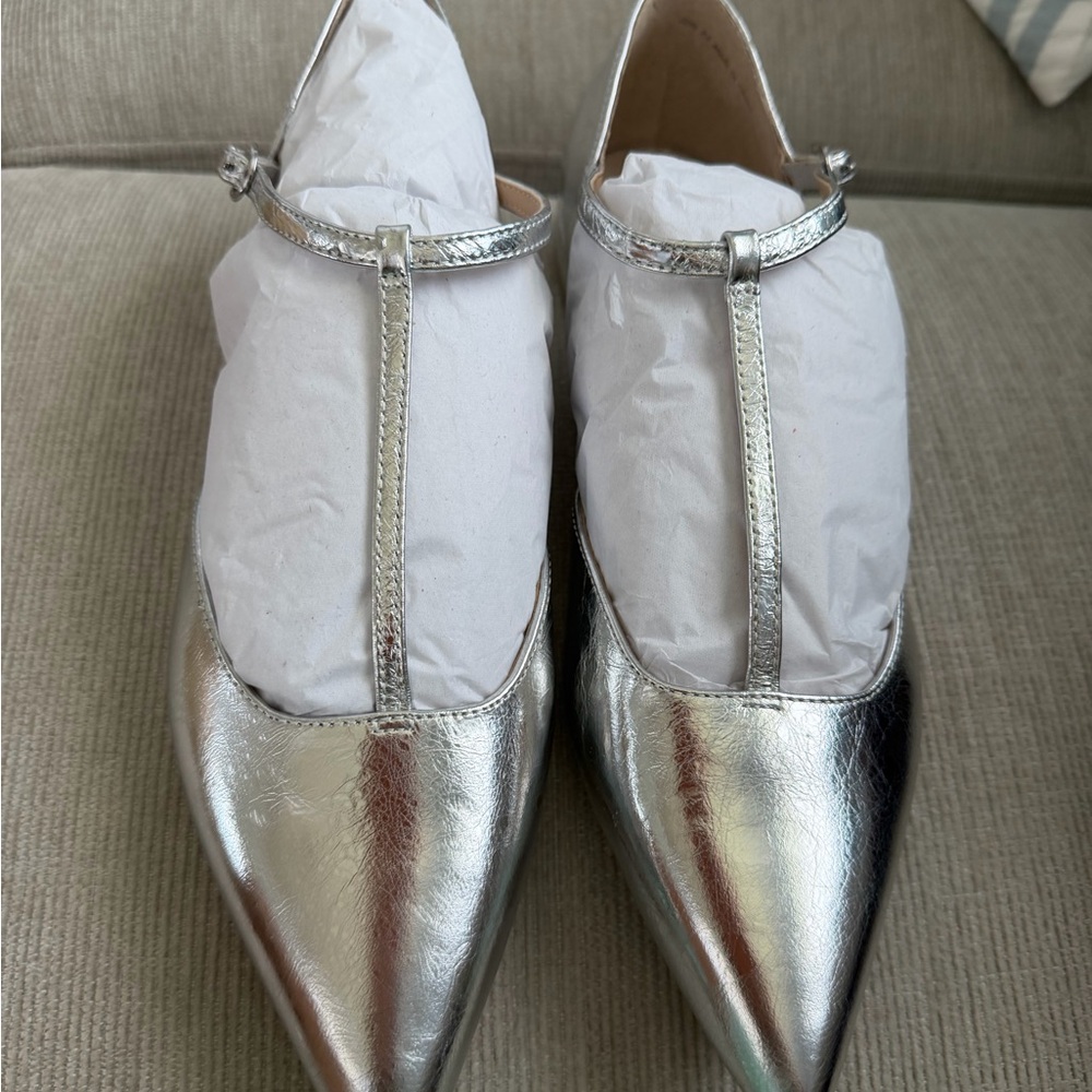 Dolce Vita Metallic Silver T-Strap Pointed Flats